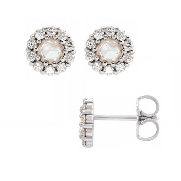 14K White Gold 1/4 CTW Rose-Cut Diamond Halo Style Earrings, 6.75mm